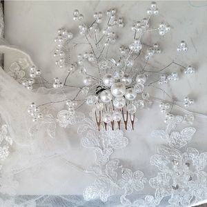 Handmade bridal hairpiece silver and faux pearls